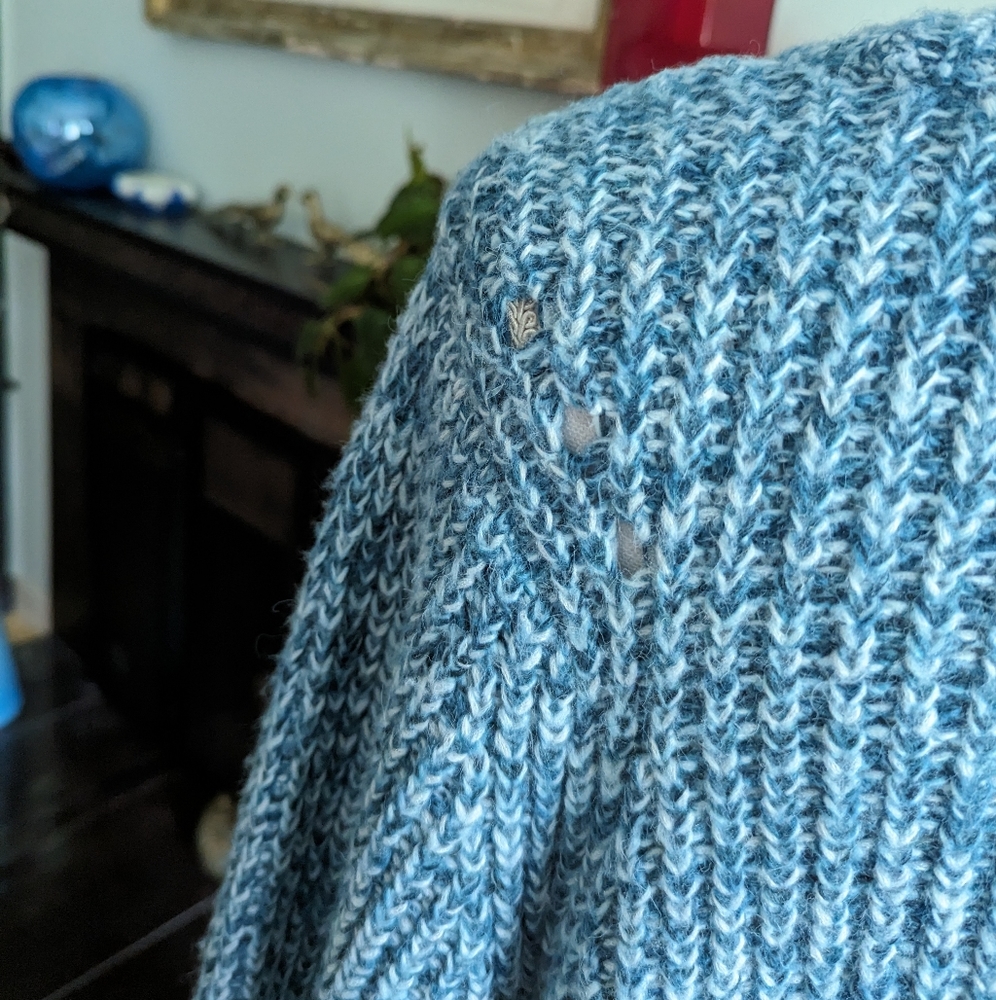 NEW LOFT Ann Taylor Women's XL Open Knit Detail Sweater Blue Marled Long Sleeve - Picture 6 of 11
